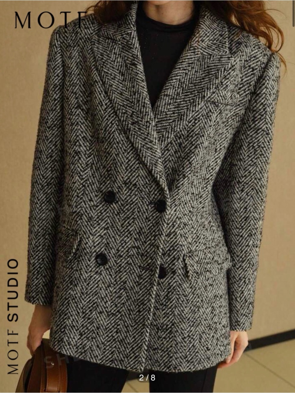MOTF Herringbone Double-Breasted Blazer Jacket - Gray